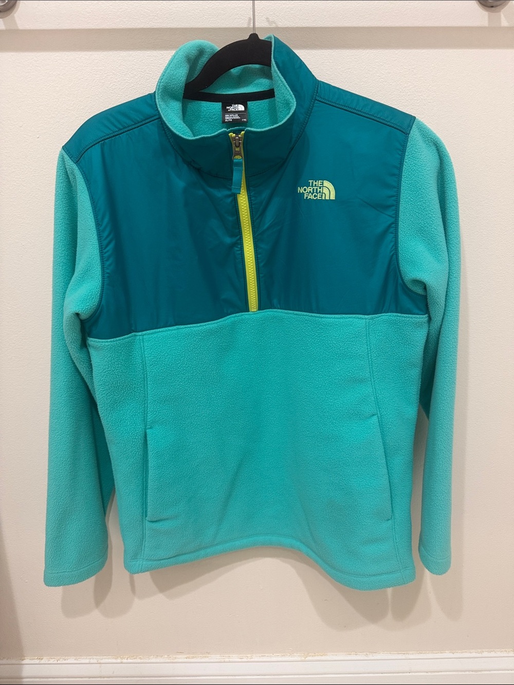The North Face Aqua and Teal Half-Zip Fleece with Yellow Zipper
